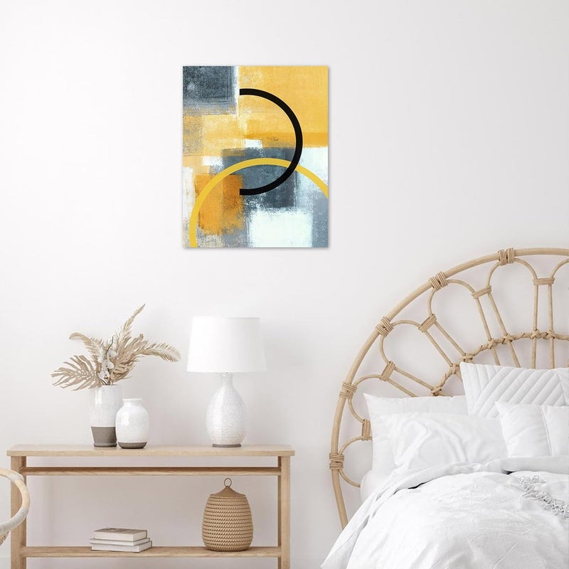 LB Grey and White Wall Art for Bathroom Black Yellow Geometric Aesthetic Canvas Wall Art Wall Paintings Home Decor Modern Wall Pictures for Living Room Bedroom Office Ready To Hang,16x20 Inch - Image 4