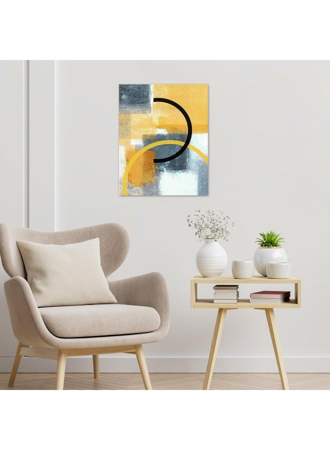 LB Grey and White Wall Art for Bathroom Black Yellow Geometric Aesthetic Canvas Wall Art Wall Paintings Home Decor Modern Wall Pictures for Living Room Bedroom Office Ready To Hang,16x20 Inch - Image 2