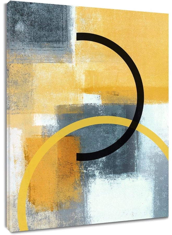 LB Grey and White Wall Art for Bathroom Black Yellow Geometric Aesthetic Canvas Wall Art Wall Paintings Home Decor Modern Wall Pictures for Living Room Bedroom Office Ready To Hang,16x20 Inch - Image 1