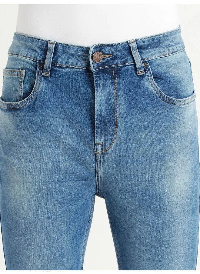 دينيس لينغو Men's Tapered Fit Mid Blue Cotton Jeans - Essential Casual Wear