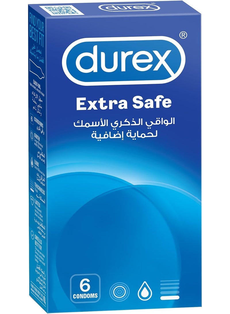 Extra Safe Extra Lubed Condoms for Men, Pack of 6