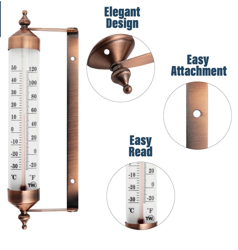 Thermometer World Outside Thermometer With Bronze Effect Design - Stylish Outdoor Thermometer Suitable For Outside Wall Greenhouse Garage - Image 4