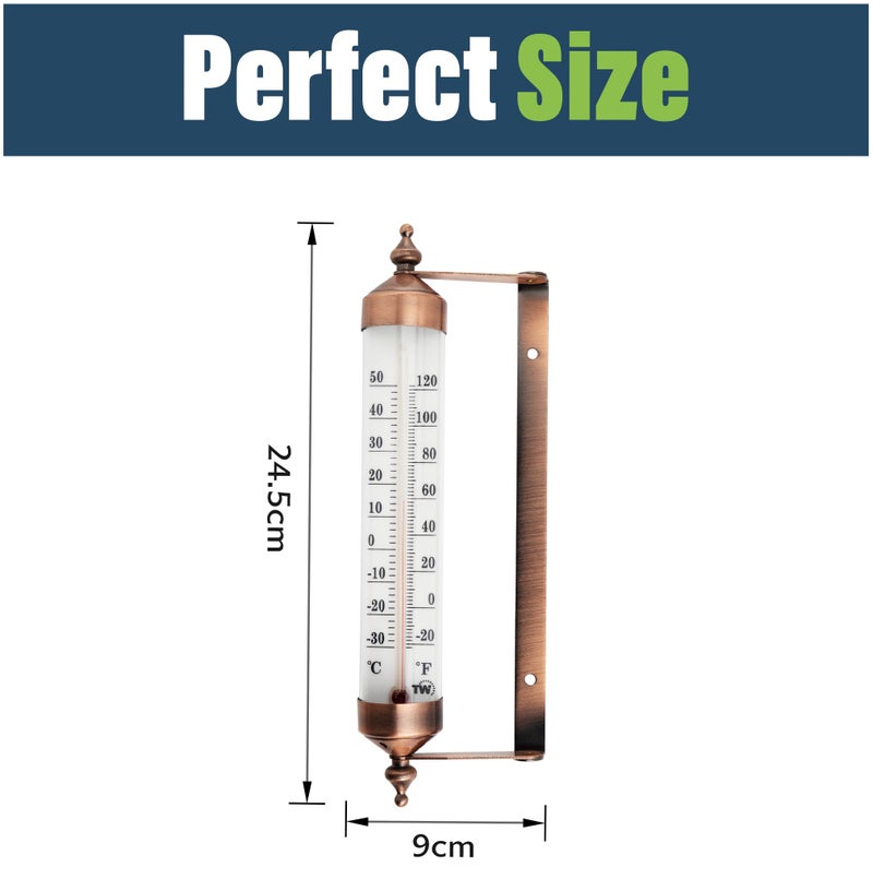 Thermometer World Outside Thermometer With Bronze Effect Design - Stylish Outdoor Thermometer Suitable For Outside Wall Greenhouse Garage - Image 3