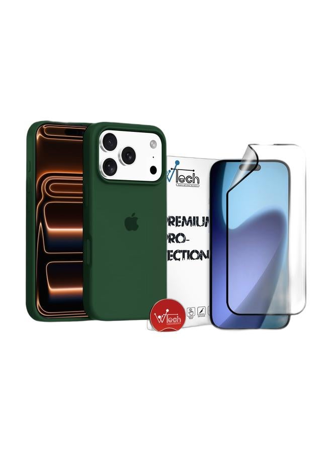 Wtech Apple iPhone 17 Pro Max 5G 2025 Luxury Premium Quality Liquid Silicone Case Cover (MCRPSN) - Jade & Apple iPhone 17 Pro Max 5G 2025 Premium Nano Ceramic Full Glue Full Cover Matte Flexible Screen Protector (MSCNMN) - Clear/Black Bundle - Image 1