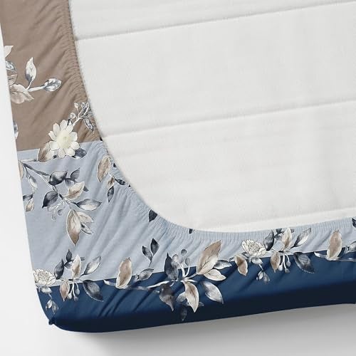 AMEYAA 350 TC Cotton Feel Glace Cotton All Around Elastic Fitted Floral Bedsheets Queen Size | Premium Super Soft Fitted Bedsheet Queen Size for Double Bed | Fits Up to 8 to 10 Inches, 60 x 78, Navy - Image 3