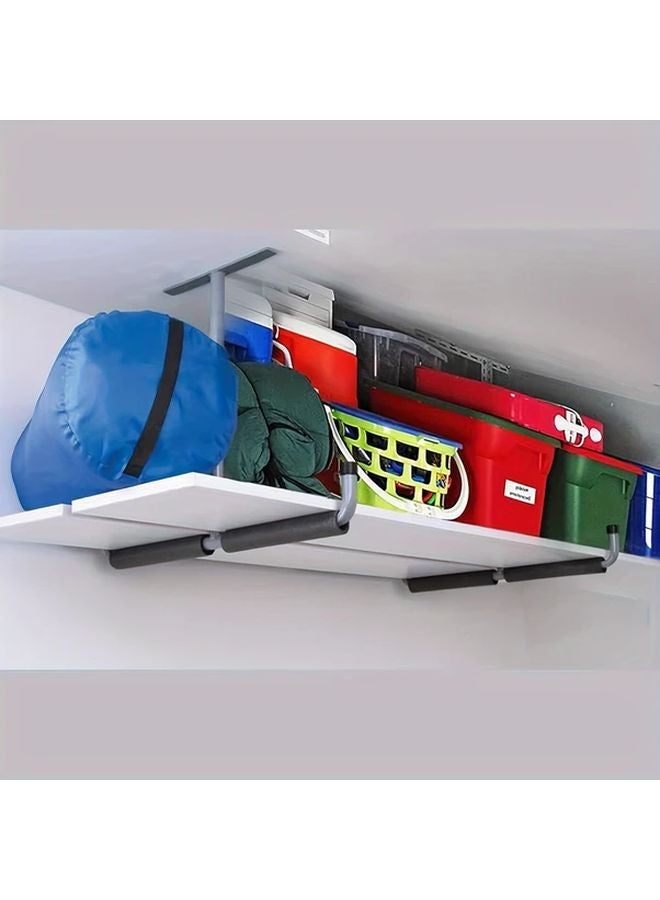 4 Black Heavy Duty Metal Garage Storage Rack With T Shaped Hooks Ceiling Mounted Tool Organizer - Image 4