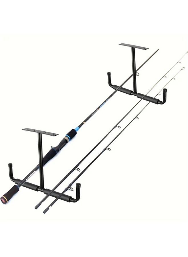 4 Black Heavy Duty Metal Garage Storage Rack With T Shaped Hooks Ceiling Mounted Tool Organizer - Image 5