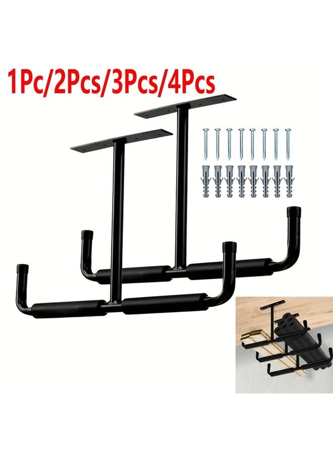 4 Black Heavy Duty Metal Garage Storage Rack With T Shaped Hooks Ceiling Mounted Tool Organizer - Image 2