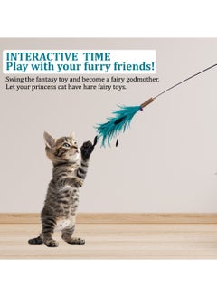 MAJIBAO Interactive cat teaser wand toy with wooden handle, Durable steel rod, Colorful feather, and Jingling bell, Ideal for play and Entertainment, No battery required, 101 cm (Blue)  - Image 5