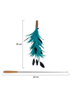 MAJIBAO Interactive cat teaser wand toy with wooden handle, Durable steel rod, Colorful feather, and Jingling bell, Ideal for play and Entertainment, No battery required, 101 cm (Blue)  - Image 2