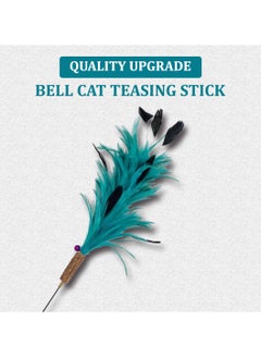 MAJIBAO Interactive cat teaser wand toy with wooden handle, Durable steel rod, Colorful feather, and Jingling bell, Ideal for play and Entertainment, No battery required, 101 cm (Blue)  - Image 4