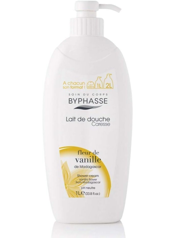 Byphasse Vanilla Shower Cream 1L – Moisturizing Body Wash with Madagascar Vanilla – Gentle Daily Cleanser for All Skin Types – Family Size - Image 1