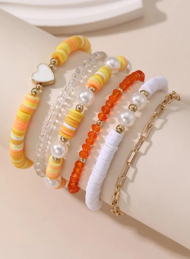 تايك تو Pack of 6 - Multi-Color Heart and pearls Charms Beaded Bracelet
