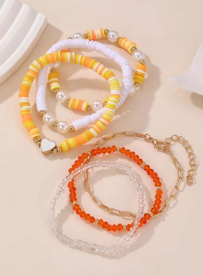 تايك تو Pack of 6 - Multi-Color Heart and pearls Charms Beaded Bracelet