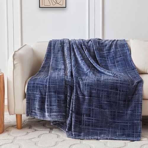 COOVA Fleece Throw Blanket for Couch Super Soft and Cozy 3D Jacquard Warm Blankets Lightweight and Fuzzy Throw for Bed Sofa Chair Giftable Navy Blue 50x60 - Image 3