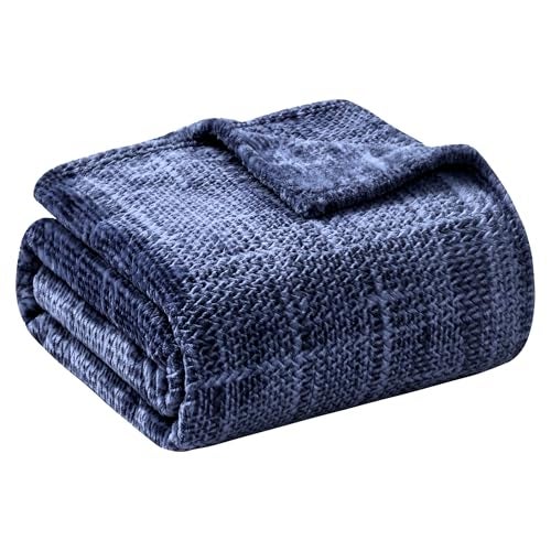 COOVA Fleece Throw Blanket for Couch Super Soft and Cozy 3D Jacquard Warm Blankets Lightweight and Fuzzy Throw for Bed Sofa Chair Giftable Navy Blue 50x60 - Image 1