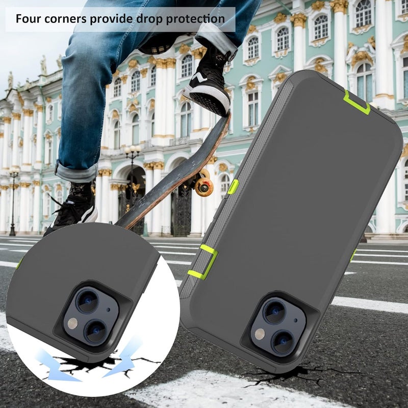 NIUBITY Compatible with iPhone 13 6.1 inch Case,with Screen Protectors,Heavy Duty Rugged Shockproof Full Body Protection Kickstand Case with Belt Clip Holster for iPhone 13 Phone (Dark Grey+Green) - Image 5