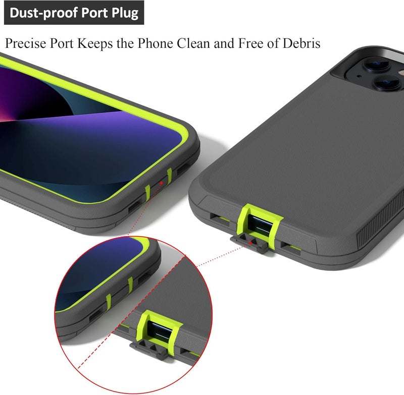 NIUBITY Compatible with iPhone 13 6.1 inch Case,with Screen Protectors,Heavy Duty Rugged Shockproof Full Body Protection Kickstand Case with Belt Clip Holster for iPhone 13 Phone (Dark Grey+Green) - Image 4