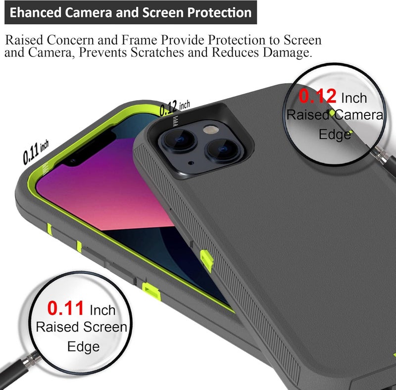 NIUBITY Compatible with iPhone 13 6.1 inch Case,with Screen Protectors,Heavy Duty Rugged Shockproof Full Body Protection Kickstand Case with Belt Clip Holster for iPhone 13 Phone (Dark Grey+Green) - Image 3