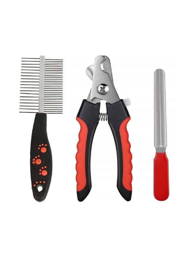 مشط مزدوج الجوانب للكلاب بمقبض بلاستيكي وقاطع أظافر مع حشو (مجموعة أدوات العناية)