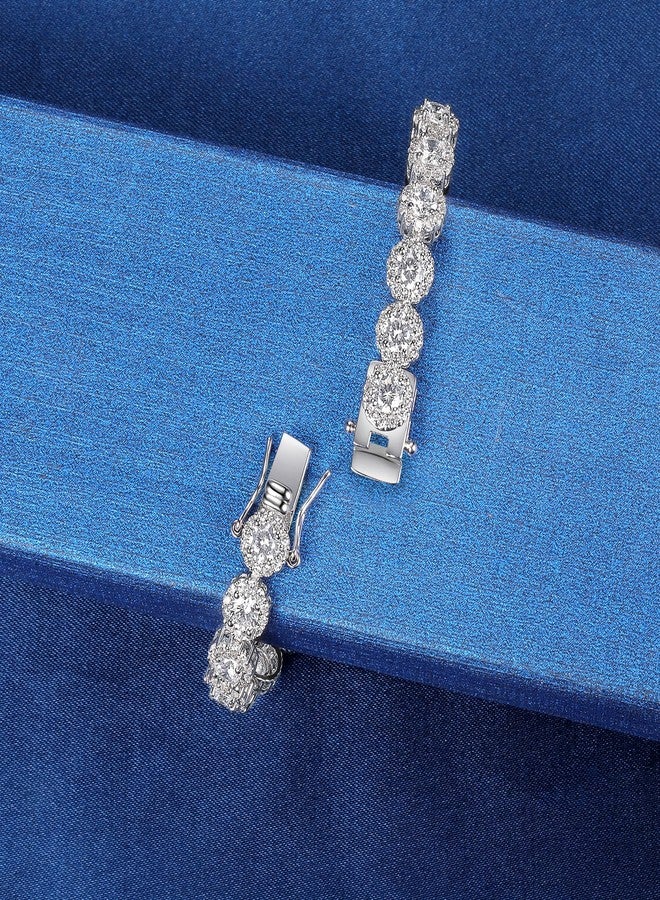 MDFUN Round Halo Tennis Bracelet for Women and Men 18K White Gold Cubic Zirconia, Size 6 inches - Image 4