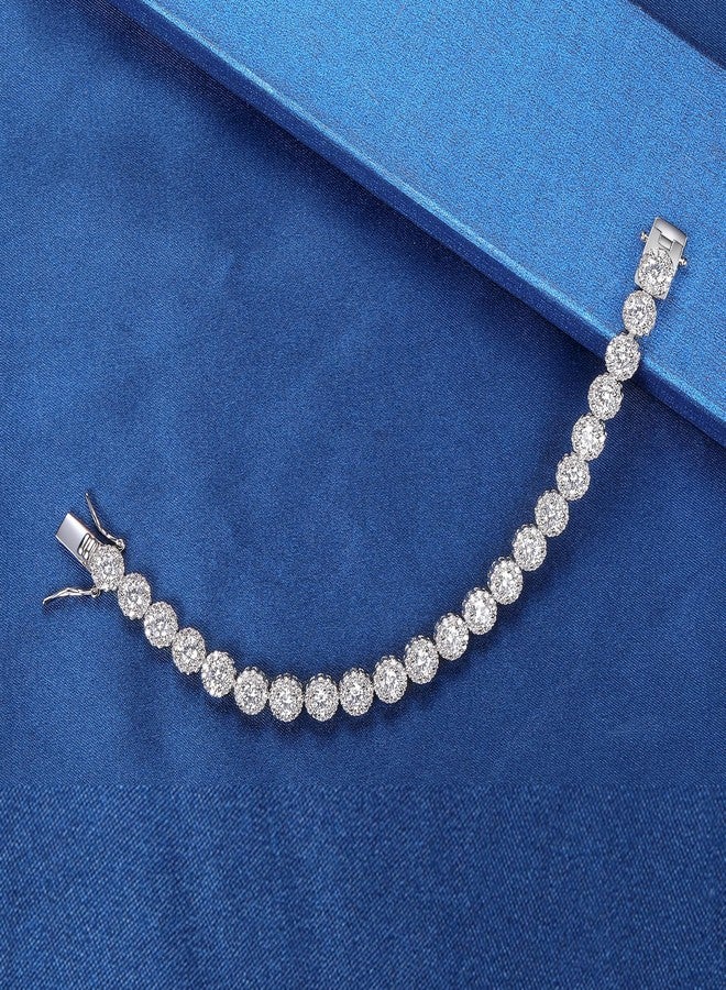 MDFUN Round Halo Tennis Bracelet for Women and Men 18K White Gold Cubic Zirconia, Size 6 inches - Image 2