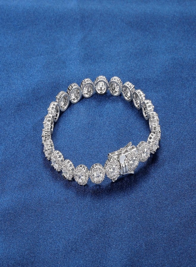 MDFUN Round Halo Tennis Bracelet for Women and Men 18K White Gold Cubic Zirconia, Size 6 inches - Image 3