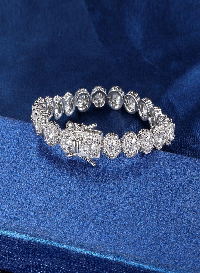 MDFUN Round Halo Tennis Bracelet for Women and Men 18K White Gold Cubic Zirconia, Size 6 inches - Image 5