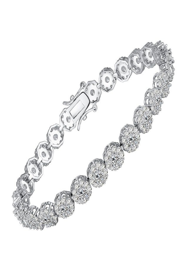 MDFUN Round Halo Tennis Bracelet for Women and Men 18K White Gold Cubic Zirconia, Size 6 inches - Image 1