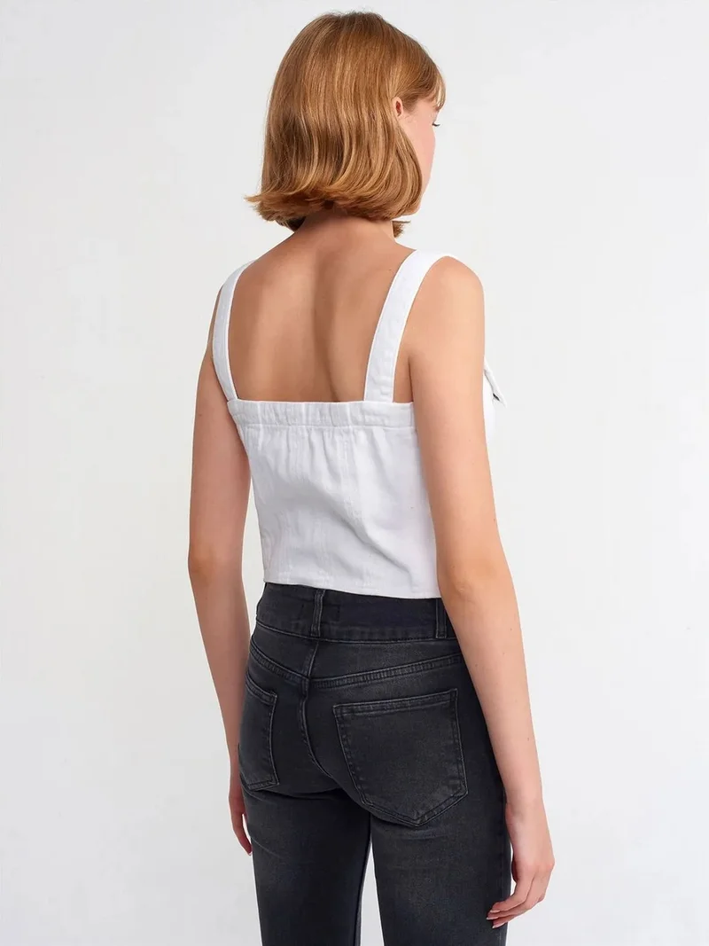 Dilvin DILVIN Fitted Cropped Poplin Top With Zipper