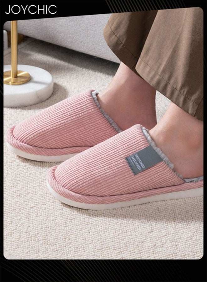 Joychic Autumn and Winter Cotton Breathable Home Indoor Slippers Soft Sole Thickened Plush Warm Bedroom Slippers Pink for Women - Image 1