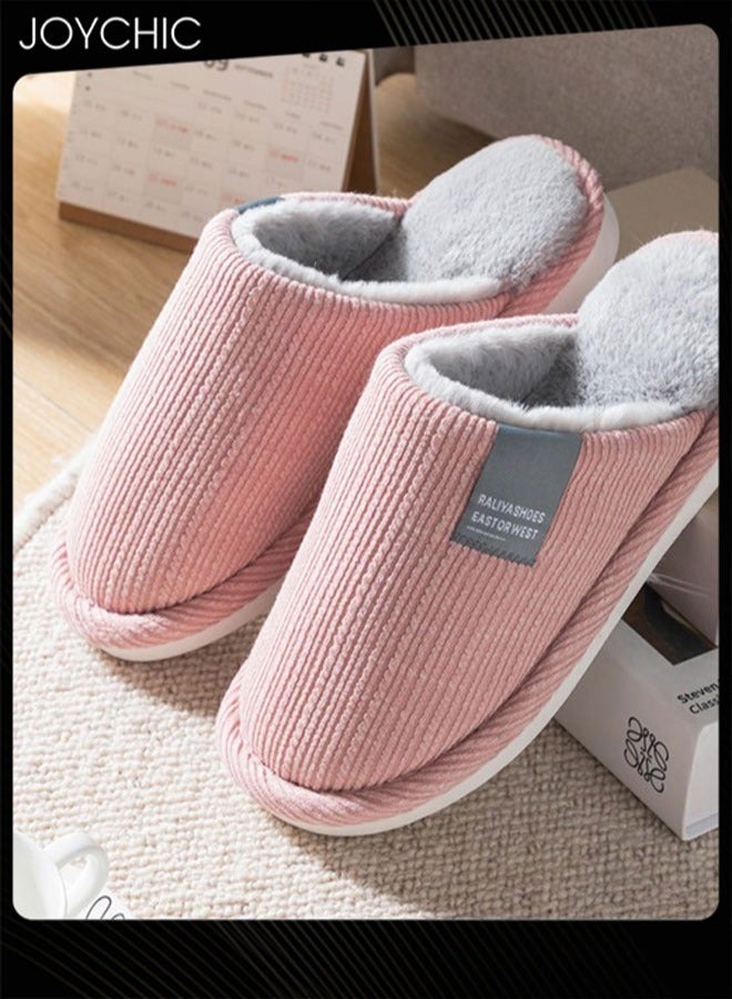 Joychic Autumn and Winter Cotton Breathable Home Indoor Slippers Soft Sole Thickened Plush Warm Bedroom Slippers Pink for Women - Image 2