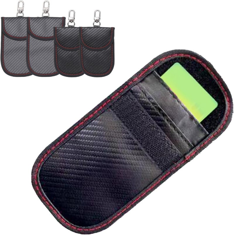 Faraday Key Fob Bag, 4 Pack Carbon Fiber Signal Blocking Pouch, with Hook and Loop Fastener and Back Buckle for Car Key Security and Anti Theft Protection - Image 1