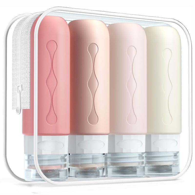 Gemice Travel Bottles for Toiletries, Tsa Approved Travel 3oz Size Containers with Clear Bag, BPA Free Leak Proof Travel Tubs Refillable Liquid Travel Accessories for Cometic Shampoo Lotion (4 Pack) - Image 1