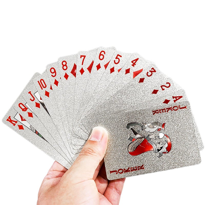KIDOZ Waterproof Plastic Playing Cards – PVC Poker Set for Adults | Durable & Washable Classic Table Cards | Stylish Playing Deck Cards (Silver) - Image 2