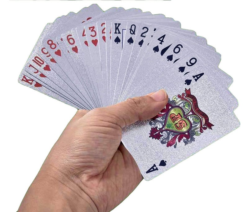 KIDOZ Waterproof Plastic Playing Cards – PVC Poker Set for Adults | Durable & Washable Classic Table Cards | Stylish Playing Deck Cards (Silver) - Image 4