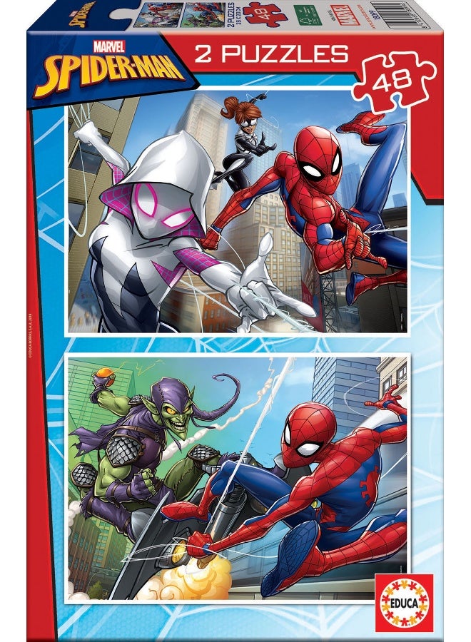 EDUCA Set of 2 Children's Puzzles with 48 Cardboard Pieces | Spider-Man, Marvel. From 4 5 6 years (18099) - Image 1