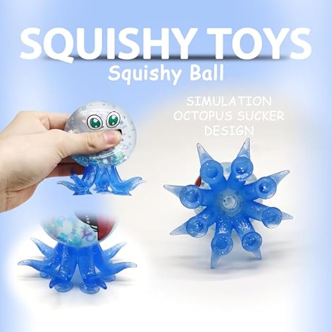 ZTATU Octopus Suction Toys Stress Balls for Kids (1PCS) Sensory Octopus Squishy Fidget Toys Party Favors Sea Animals, Stress Relief Squeeze Ball, Easter Basket Stuffers - Image 3