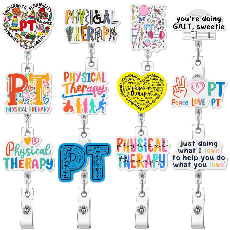 Geyoga 12 Pcs Valentine Physical Therapy Badge Holder Retractable PT Badge Reels Cards Holder with Clip Gift for Social Workers Dentist Volunteer OT Doctor Nurse Coworker Appreciation - Image 1