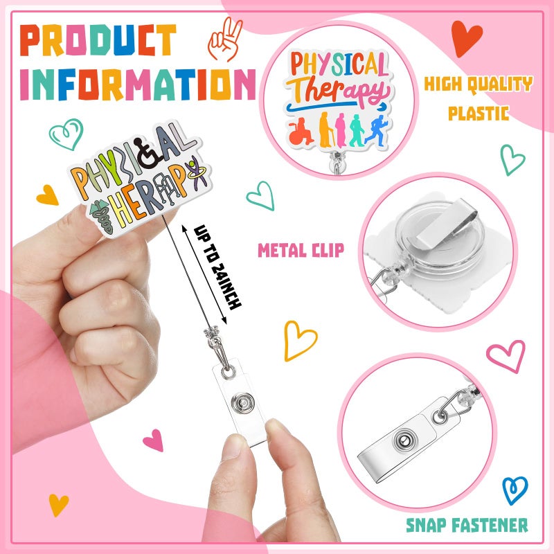 Geyoga 12 Pcs Valentine Physical Therapy Badge Holder Retractable PT Badge Reels Cards Holder with Clip Gift for Social Workers Dentist Volunteer OT Doctor Nurse Coworker Appreciation - Image 4