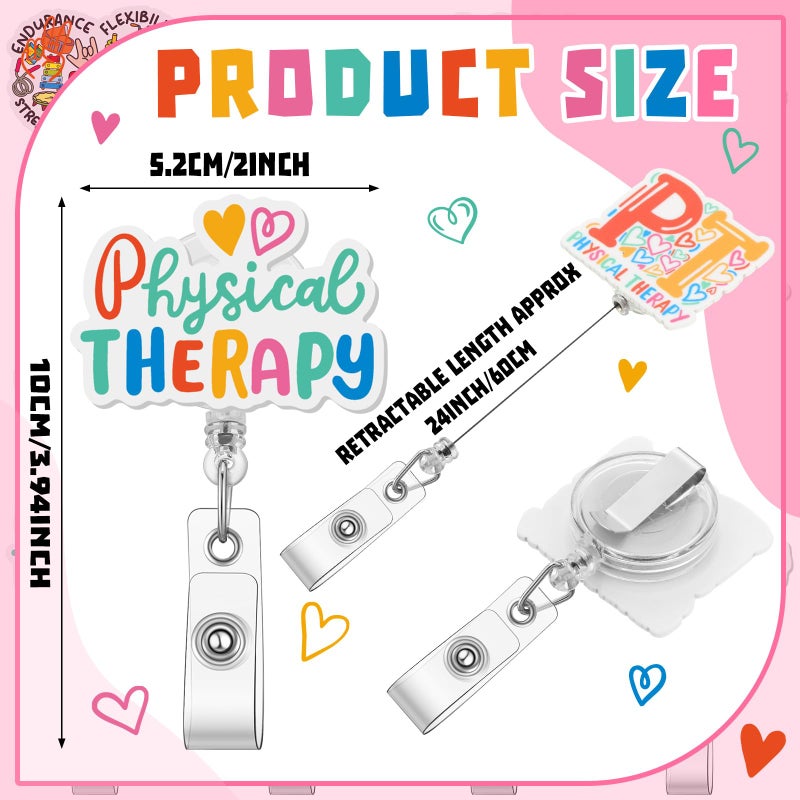 Geyoga 12 Pcs Valentine Physical Therapy Badge Holder Retractable PT Badge Reels Cards Holder with Clip Gift for Social Workers Dentist Volunteer OT Doctor Nurse Coworker Appreciation - Image 2