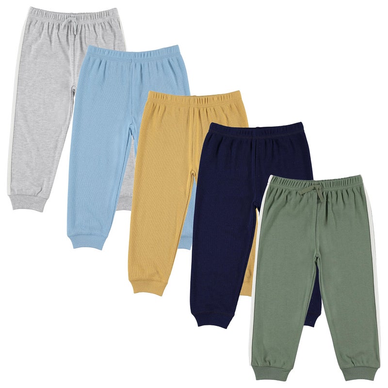 Cudlie 5-Pack Baby/Toddler Boys Jogger Pants - Lightweight Tapered Sweatpants - Lounge Jogger for Boys, Heather Grey, Baby Blue, Yellow, Navy, Green, 3 Months - Image 1