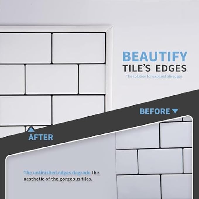 FLEXIBLE PEEL AND STICK TRIM MOLDING FOR TILE EDGES, CORNERS, AND MIRRORS - WHITE DECORATIVE SELF-ADHESIVE BORDER (5M=16FT) - Image 3