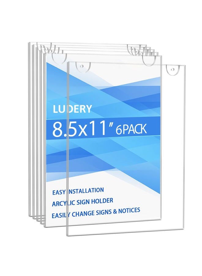 Ludery Acrylic Sign Holder 8.5 x 11 Vertical, Wall Mount Document Holder, Clear Plastic Picture Frame with Tape Adhesive and Screws for Office, Home, Store, Restaurant - 6 Pack - Image 1