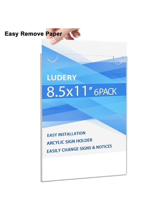 Ludery Acrylic Sign Holder 8.5 x 11 Vertical, Wall Mount Document Holder, Clear Plastic Picture Frame with Tape Adhesive and Screws for Office, Home, Store, Restaurant - 6 Pack - Image 4