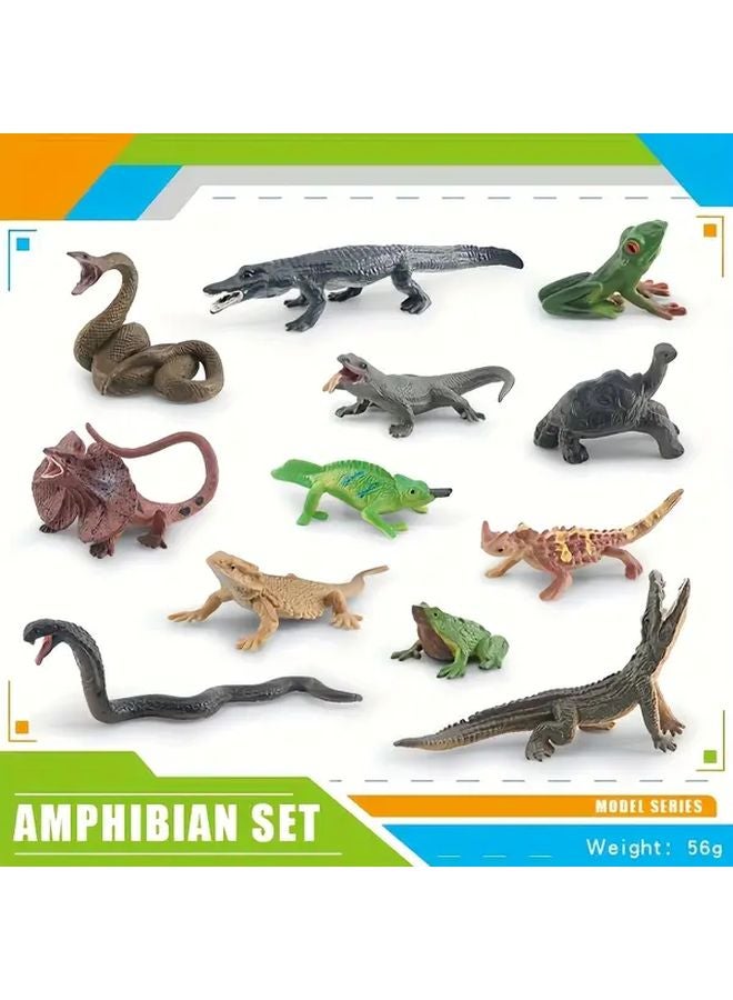 12Pcs Wild Animals Model Set Lizard Chameleon Snake Crocodile Frog Turtle - Image 1