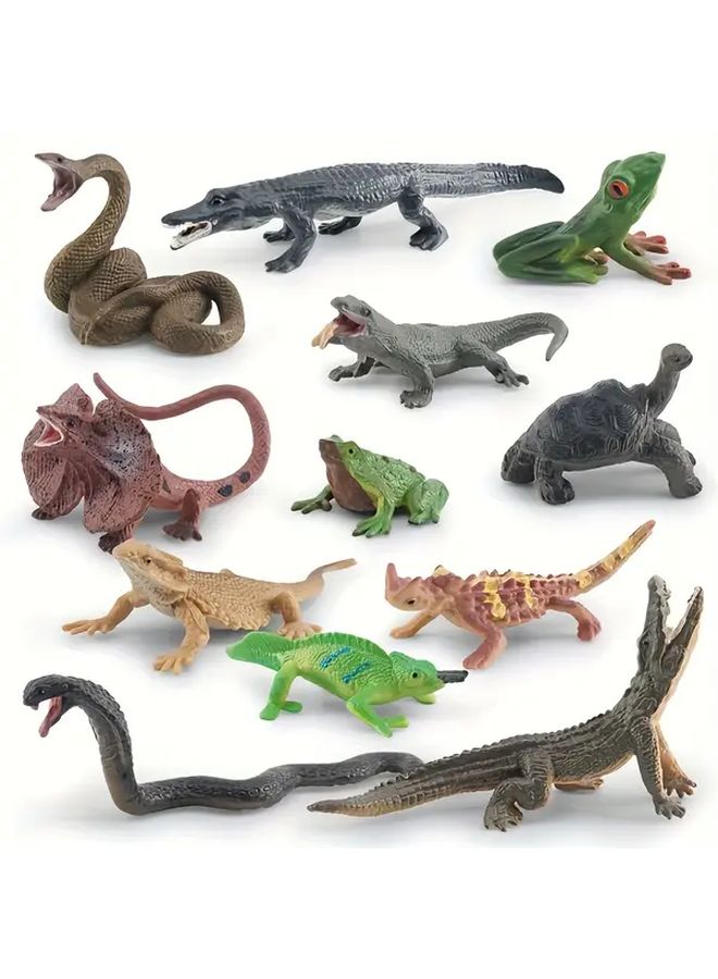 12Pcs Wild Animals Model Set Lizard Chameleon Snake Crocodile Frog Turtle - Image 4