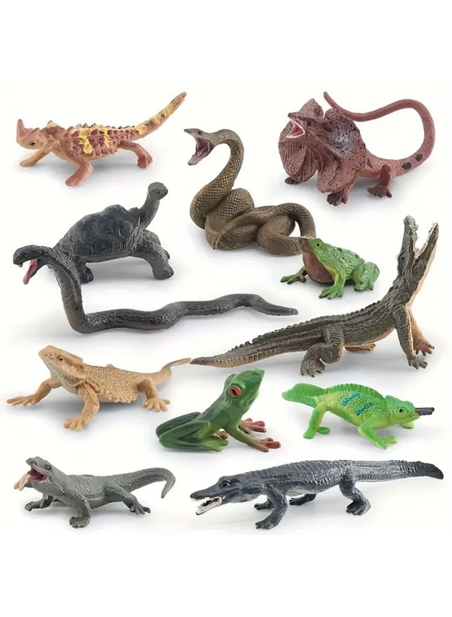 12Pcs Wild Animals Model Set Lizard Chameleon Snake Crocodile Frog Turtle - Image 2
