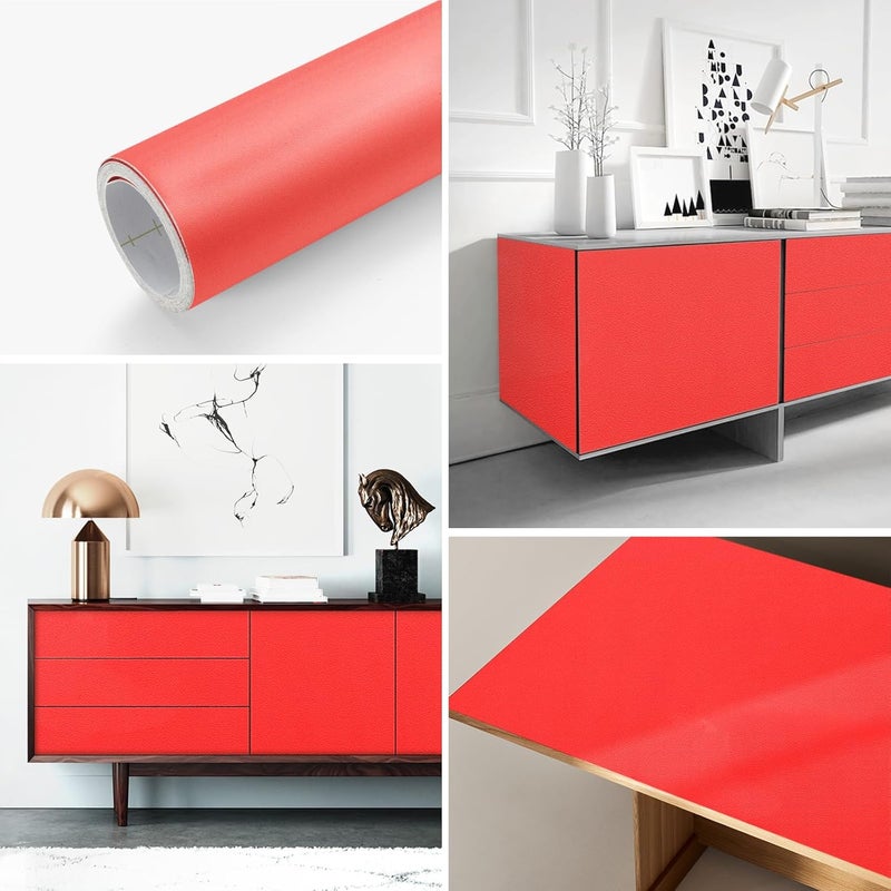 seonta 16"x78.7" Red Wallpaper Peel and Stick Wall Paper Self Adhesive Removable Thick Decorative Vinyl Film Waterproof Contact Paper for Walls Countertop Cabinets Furniture - Image 4