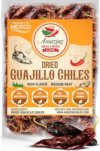 Amazing Chiles & Spices Guajillo Chiles Peppers Dried Whole 4 oz  Natural and Premium Great For Mexican Recipes Like Mole Tamales Salsa Meats Mild to Medium Heat Complex Fruity Flavor Resealable Bag - Image 1